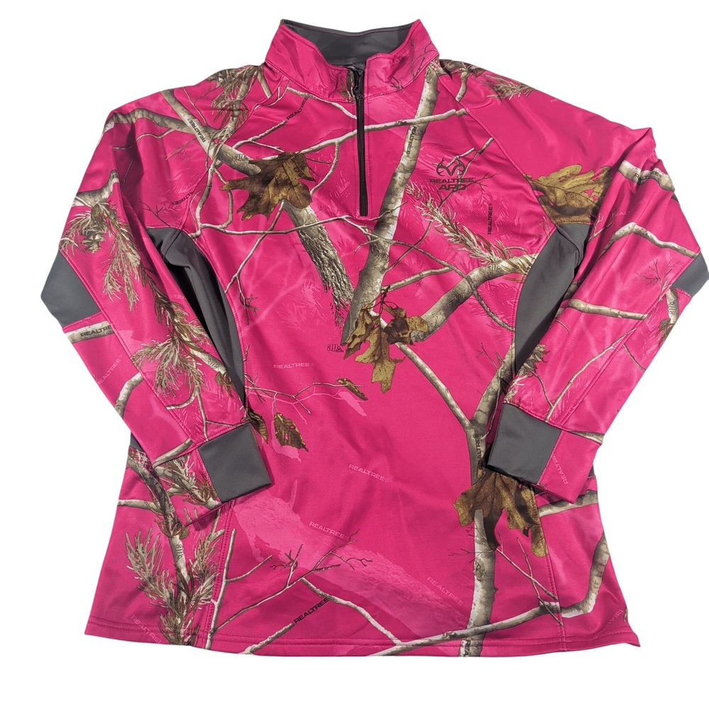Realtree Pullover Womens 2XL Pink APG Camo 1/4 Zip Fleece Polyester Spandex